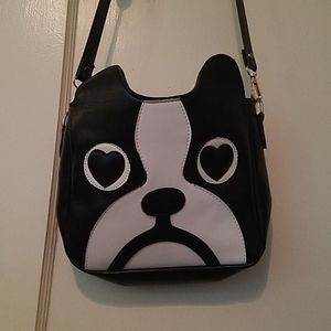 Cute handbag with dog face (frenchie or boston?)